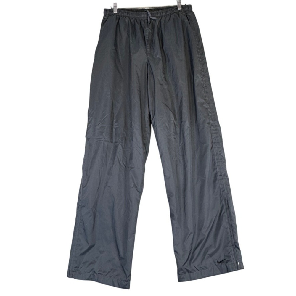 Nike Mens XL Gray Nylon Lined Track Pants Straight Leg Drawstring Swoosh Logo